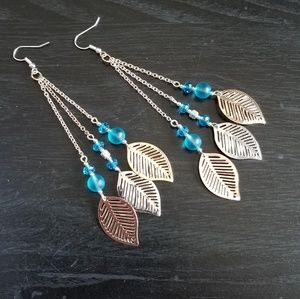 Blue crystal & feather earrings